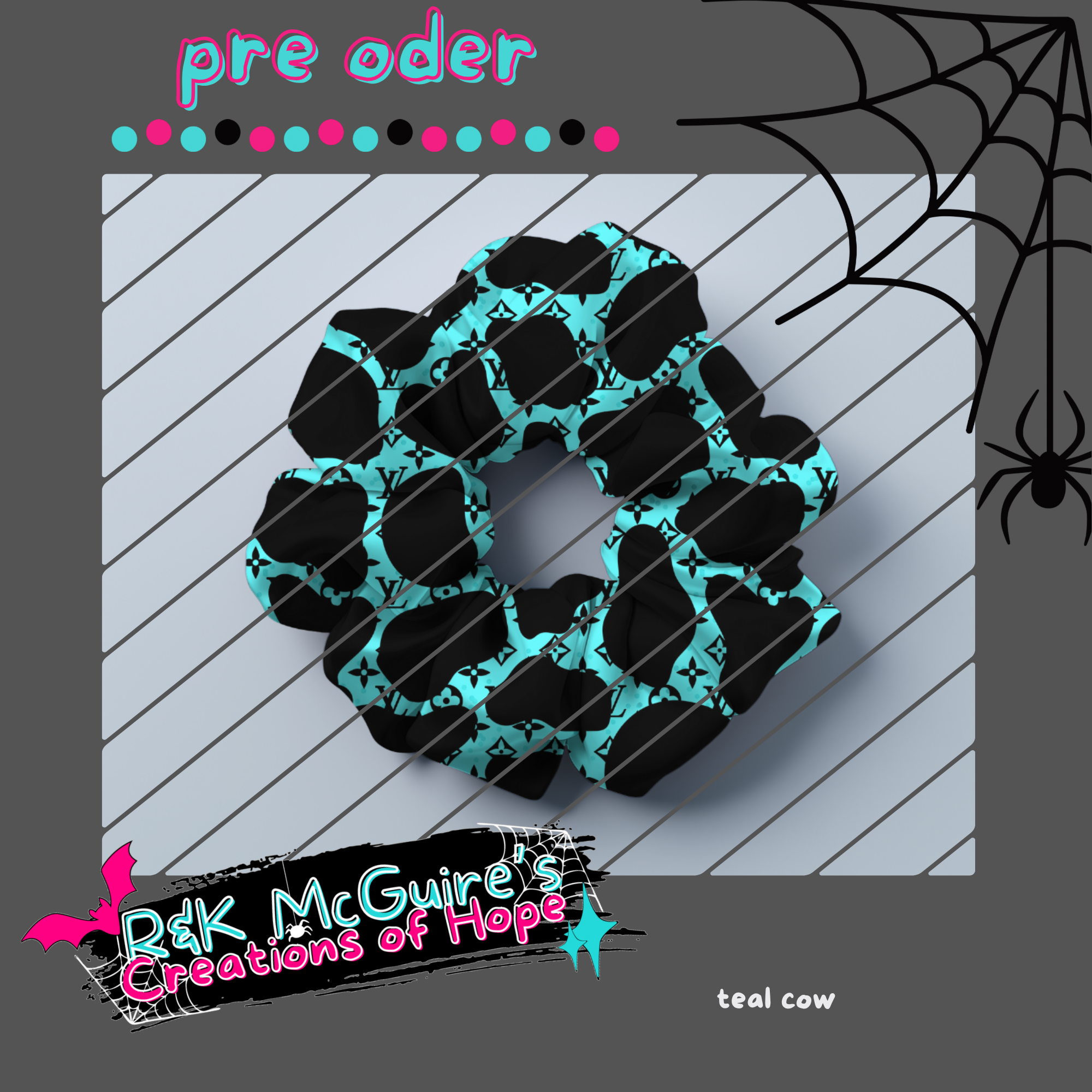teal cow scrunchie pre order