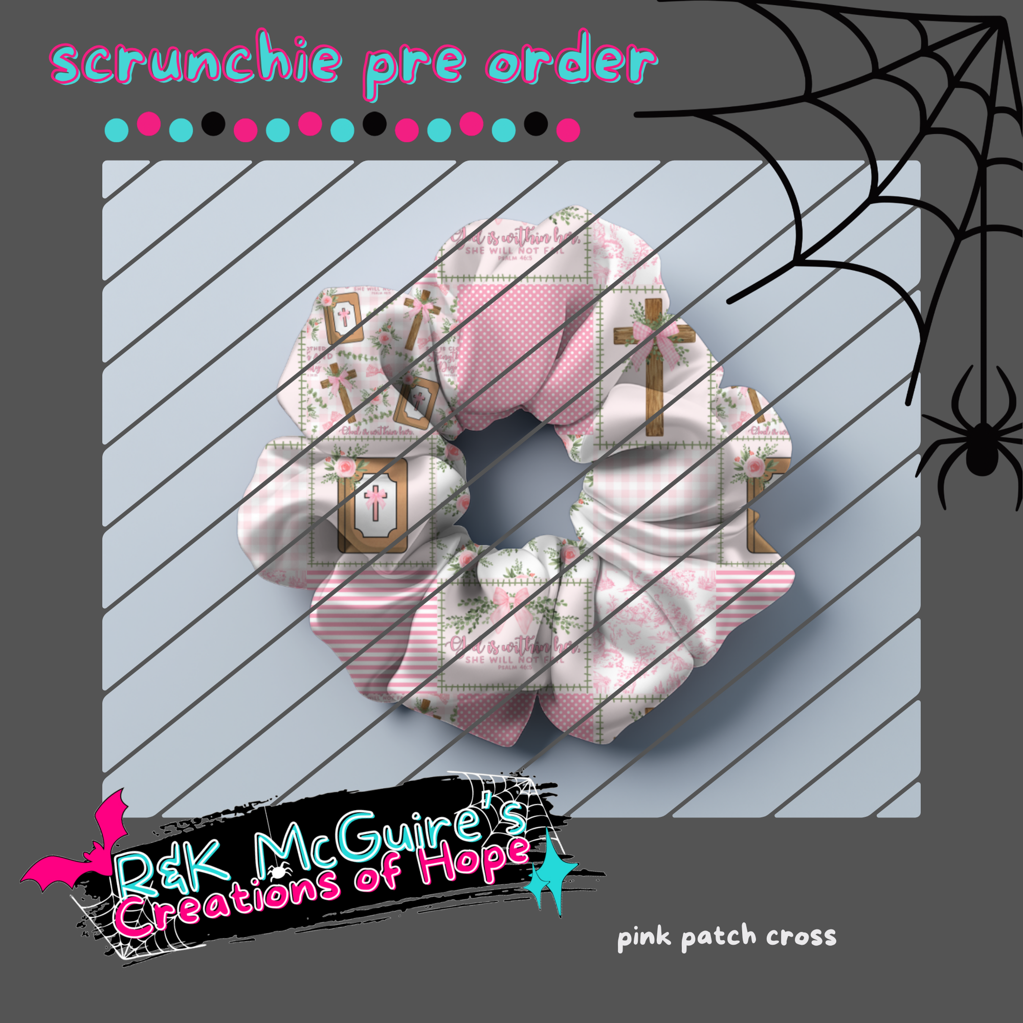pink patch cross scrunchie pre order