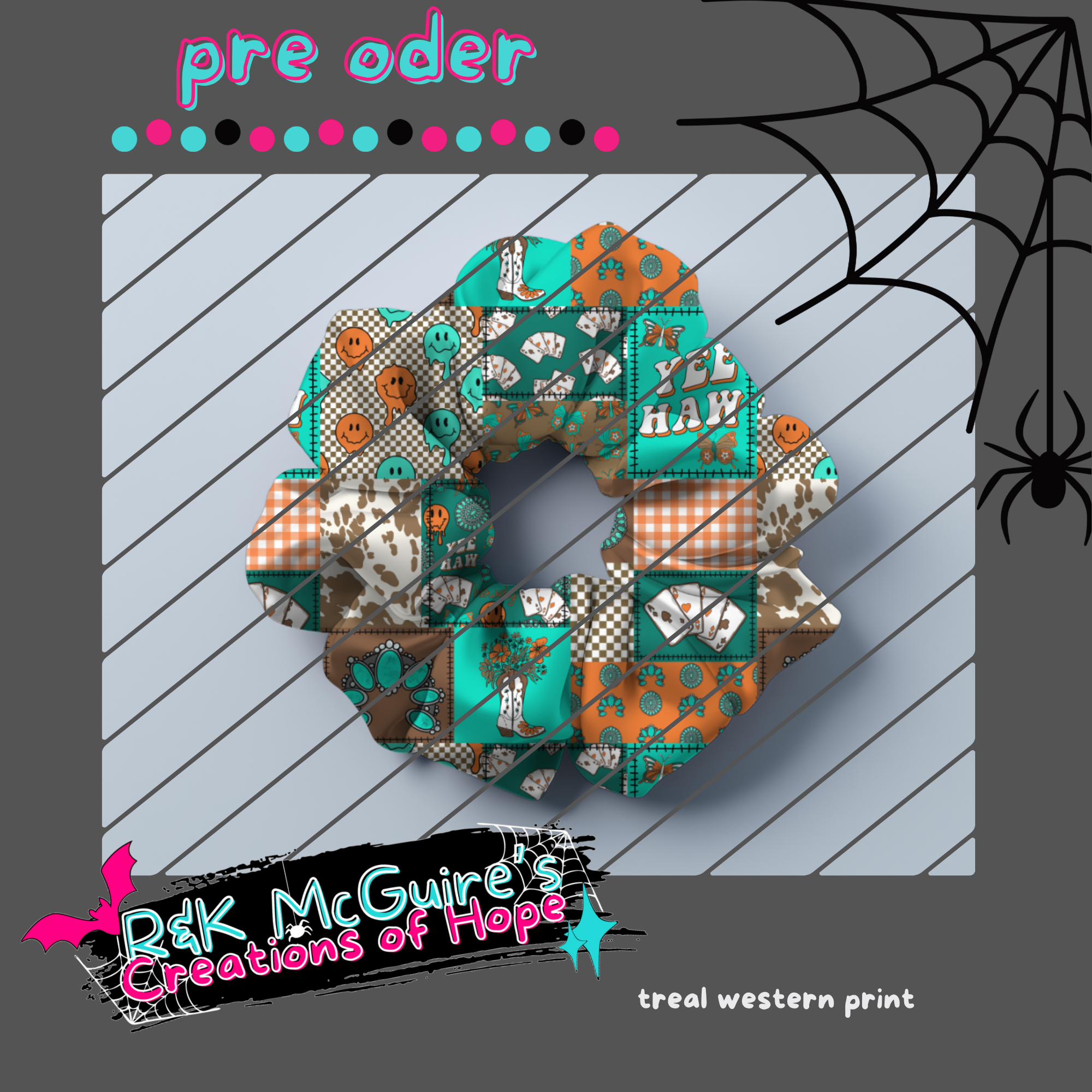 teal western scrunchie pre  order