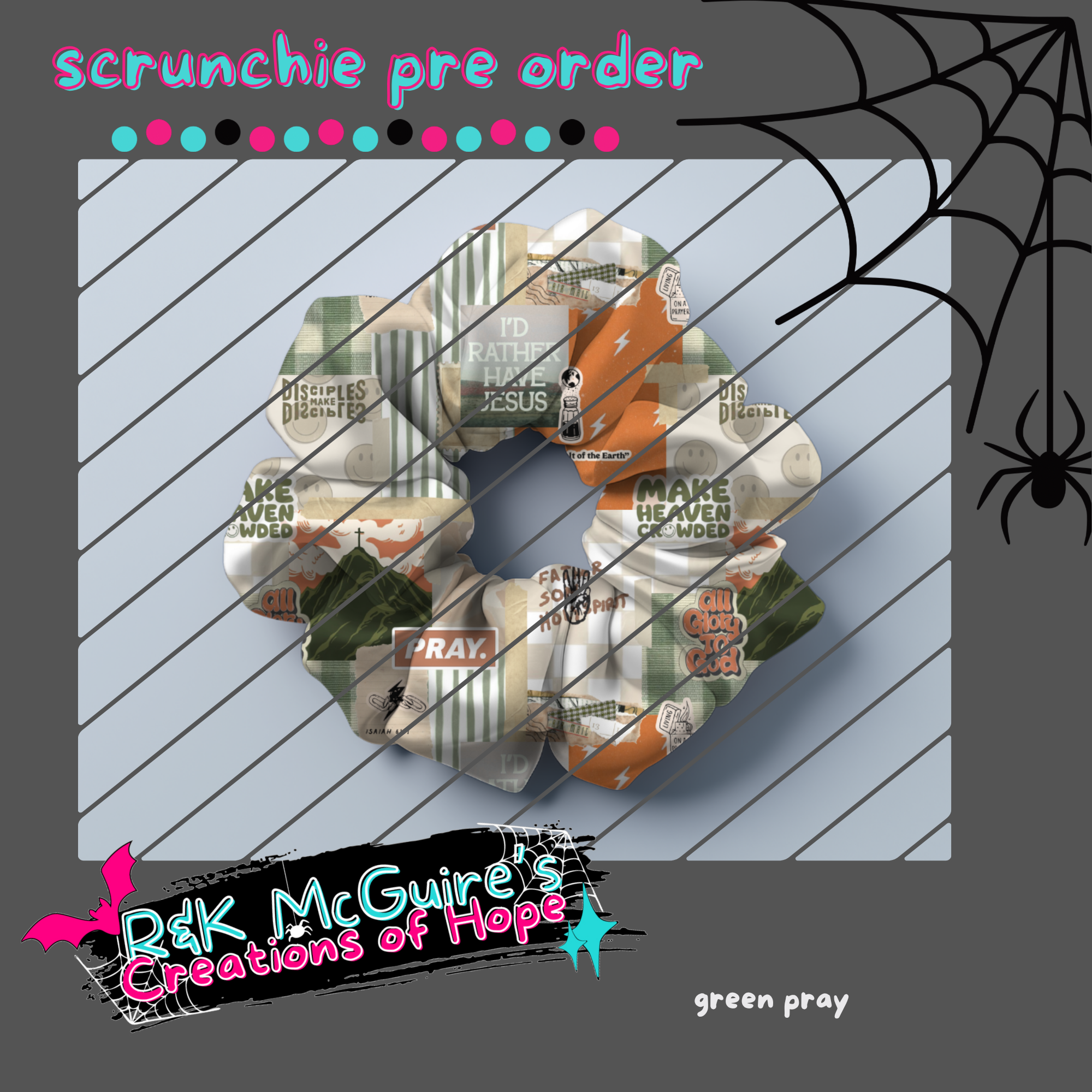 green pray scrunchie pre order