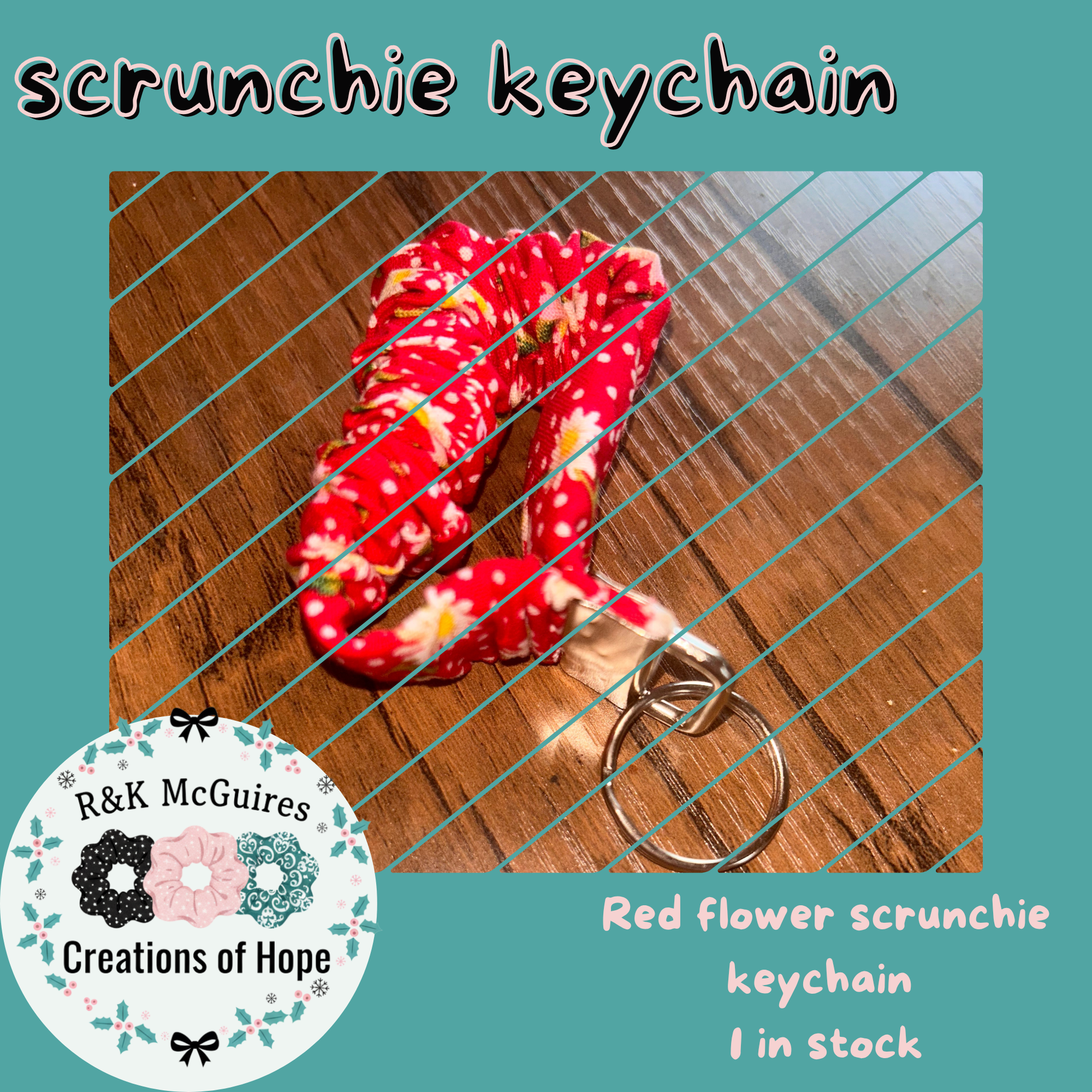 Red flower scrunchie keychain
